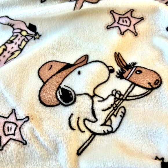 Peanuts COWBOY SNOOPY Sleep Pajama Pants Fleece Womens Large Stick Horse Sheriff - Picture 6 of 11